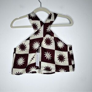 NWT Petal & Pup Cream and Brown Checkered Sun Pattern Halter Top Size Small
